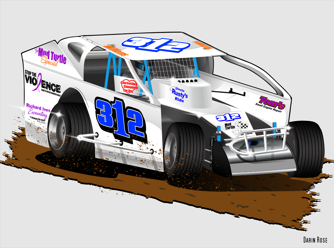 white and blue dirt race car illustration