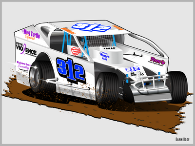 white and blue dirt race car illustration
