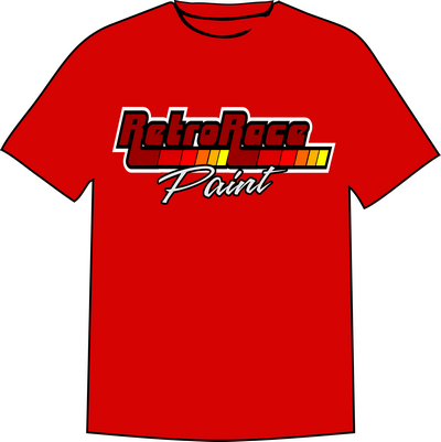red retro race paint logo shirt 